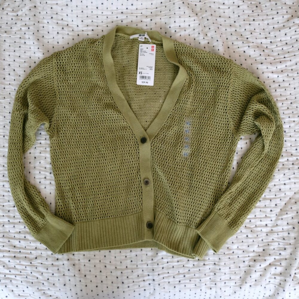Uniqlo Mesh Long-Sleeve Short Cardigan in Green - XS - NWT!
